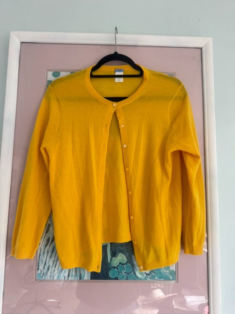 J. Crew Mustard Yellow 100% Cashmere Crewneck Cardigan, M